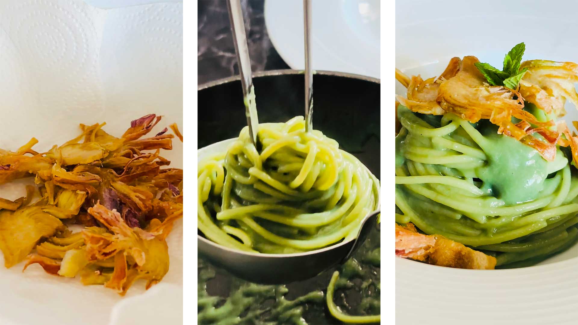 spaghetti con carciofi